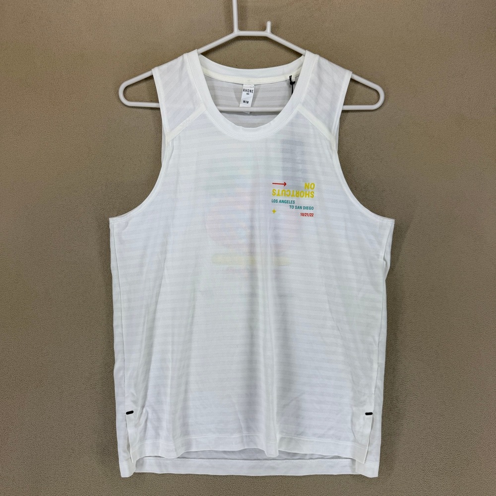 Rhone‎ Swift Tank Top White Mesh Stripe GOLDFUSION Athletic M M 100029